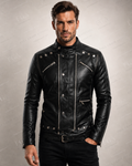 Men's Black Motorcycle Leather Jacket | Multi-Pocket | Full Grain Apparel