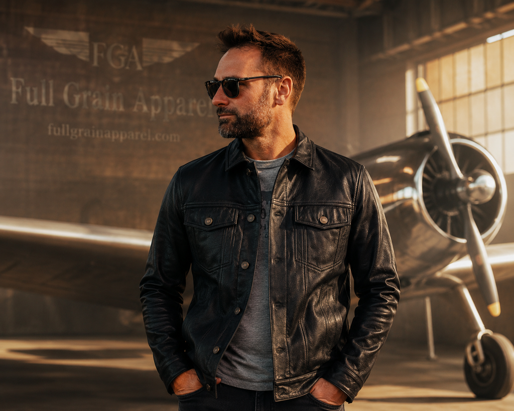Men's Black Leather Trucker Jacket | Classic Moto | Full Grain Apparel