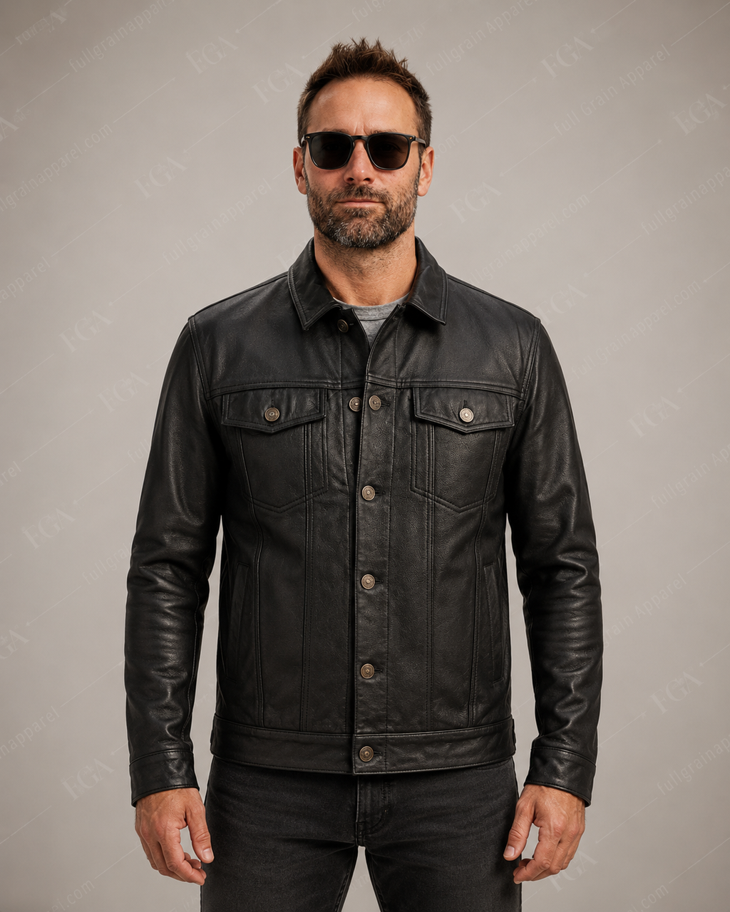 Men's Black Leather Trucker Jacket | Classic Moto | Full Grain Apparel