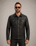 Men's Black Leather Trucker Jacket | Classic Moto | Full Grain Apparel