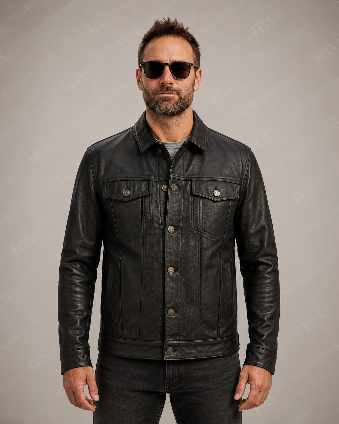 Men's Black Leather Trucker Jacket | Classic Moto | Full Grain Apparel