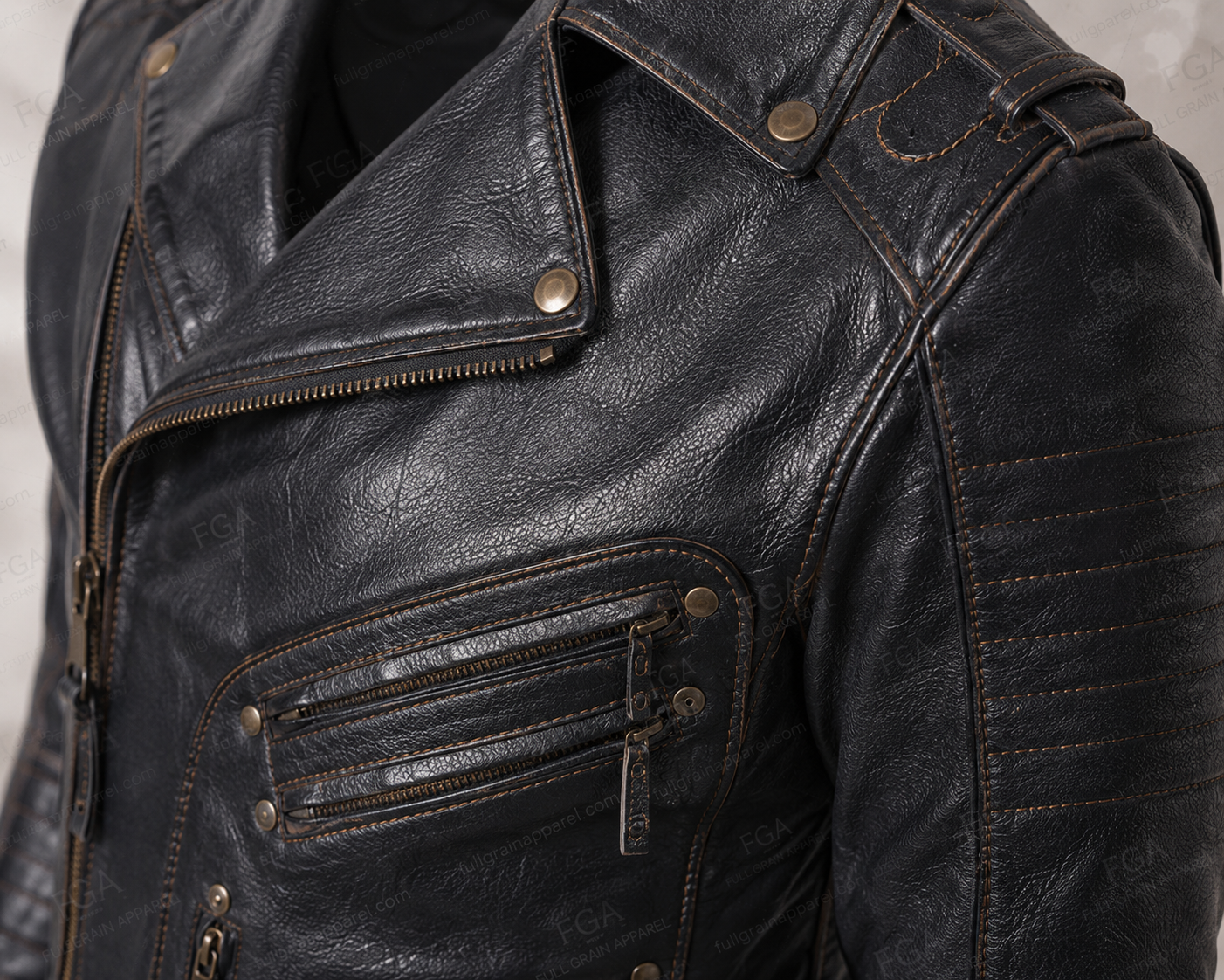 Men's Black Motorcycle Leather Jacket | Distressed Biker | Full Grain Apparel