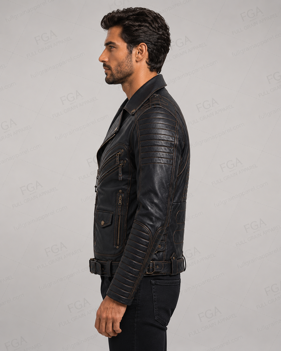 Men's Black Motorcycle Leather Jacket | Distressed Biker | Full Grain Apparel