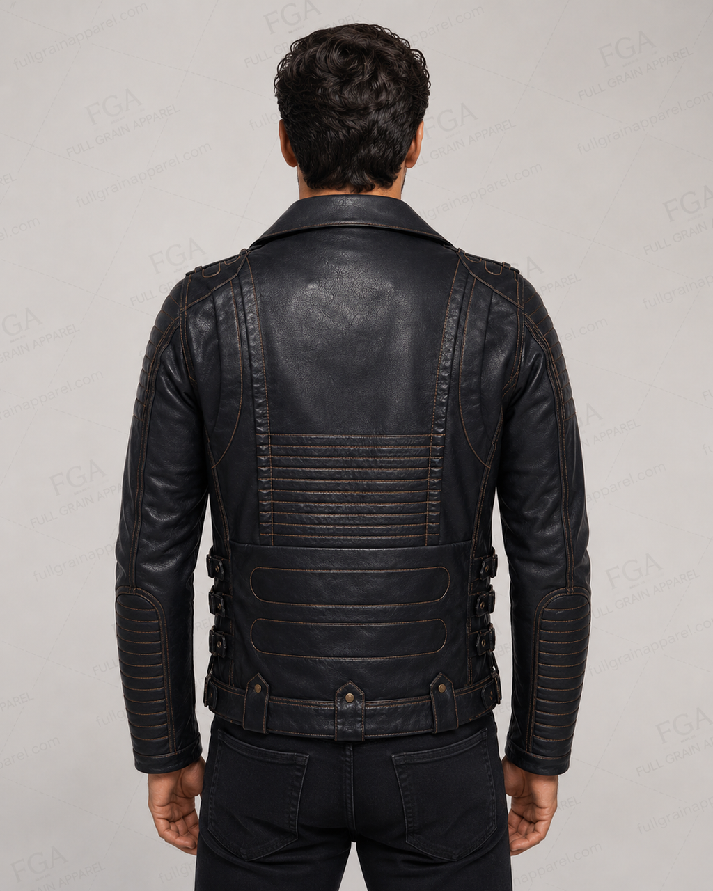 Men's Black Motorcycle Leather Jacket | Distressed Biker | Full Grain Apparel