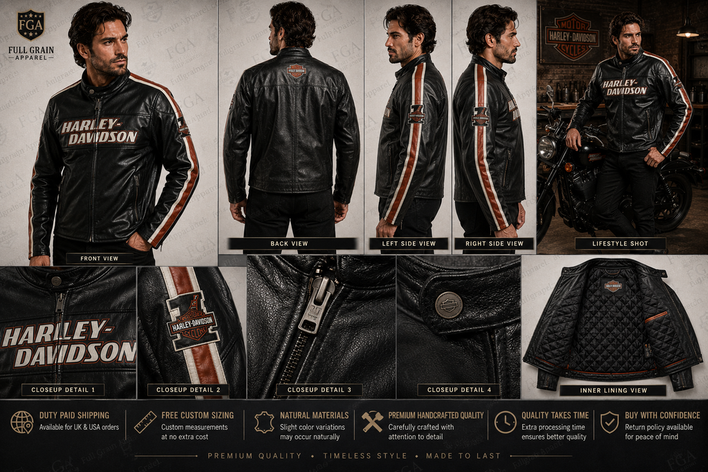 Harley-Davidson Men's Racing Stripe Leather Jacket | Full Grain Apparel