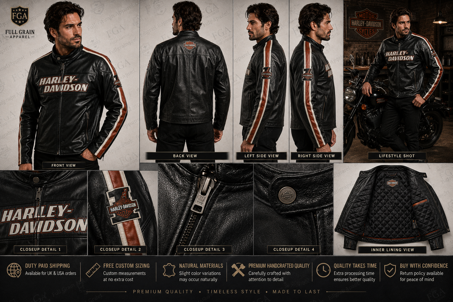 Harley-Davidson Men's Racing Stripe Leather Jacket | Full Grain Apparel