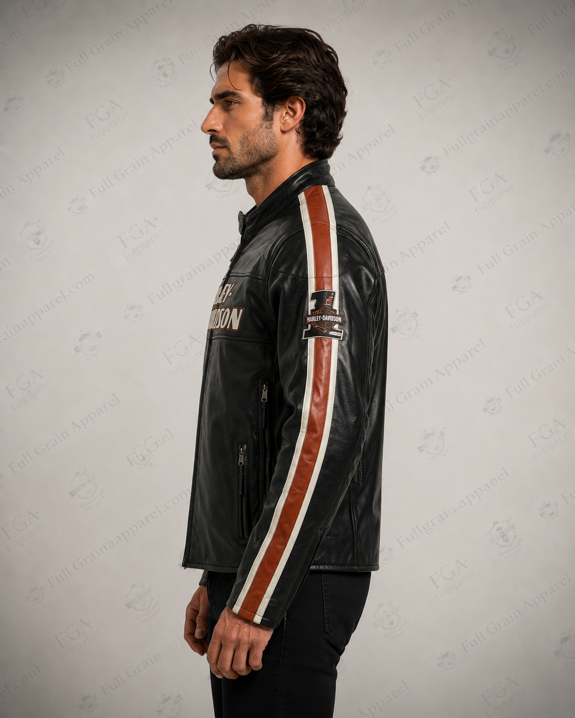 Harley-Davidson Men's Racing Stripe Leather Jacket | Full Grain Apparel