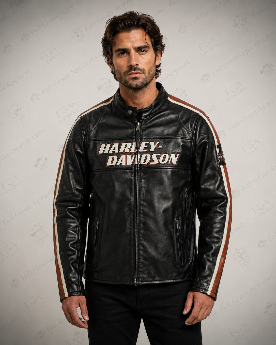 Harley-Davidson Men's Racing Stripe Leather Jacket | Full Grain Apparel