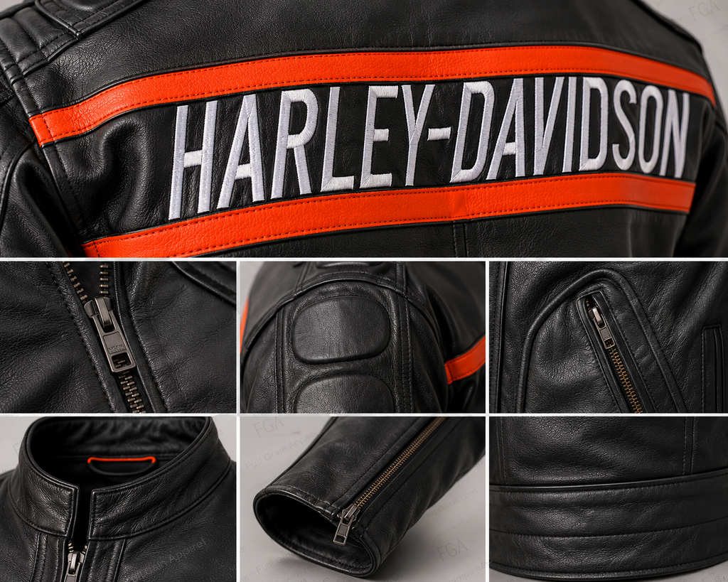 Harley-Davidson Men's Black Orange Racing Jacket | Full Grain Apparel