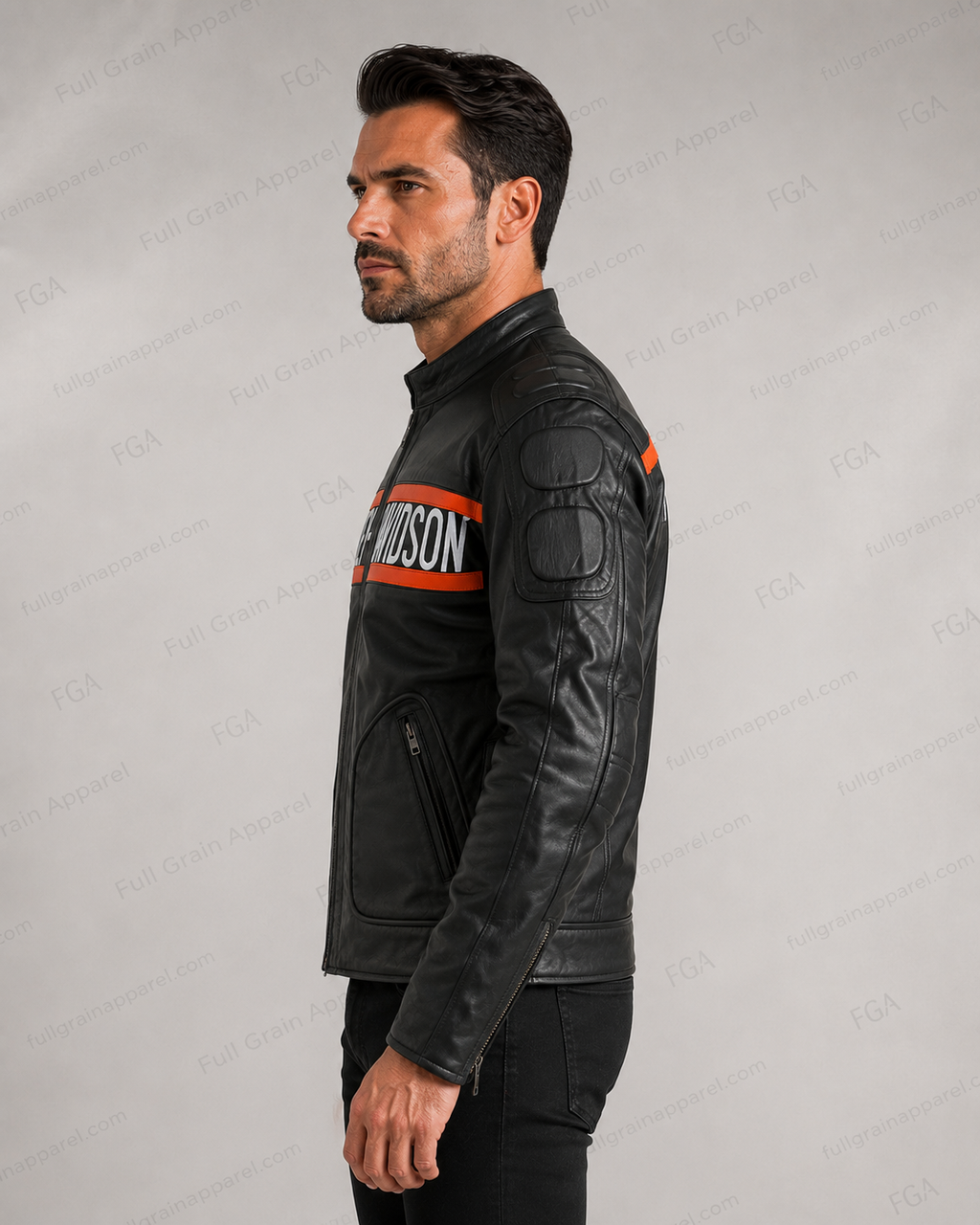 Harley-Davidson Men's Black Orange Racing Jacket | Full Grain Apparel