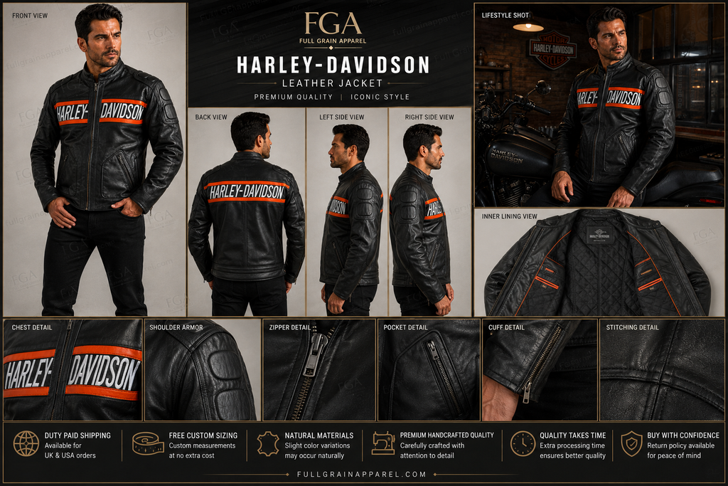 Harley-Davidson Men's Black Orange Racing Jacket | Full Grain Apparel