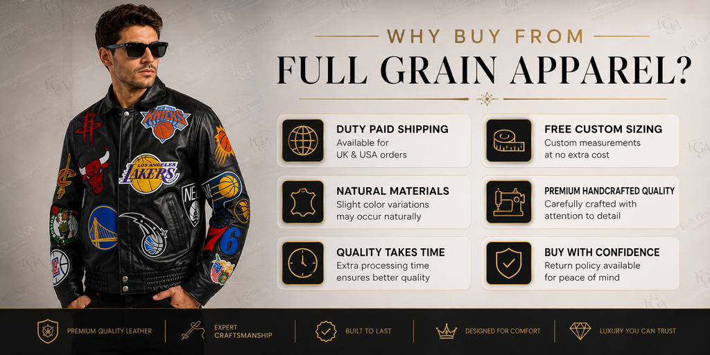 Men's NBA Teams Patch Leather Jacket | Full Grain Apparel