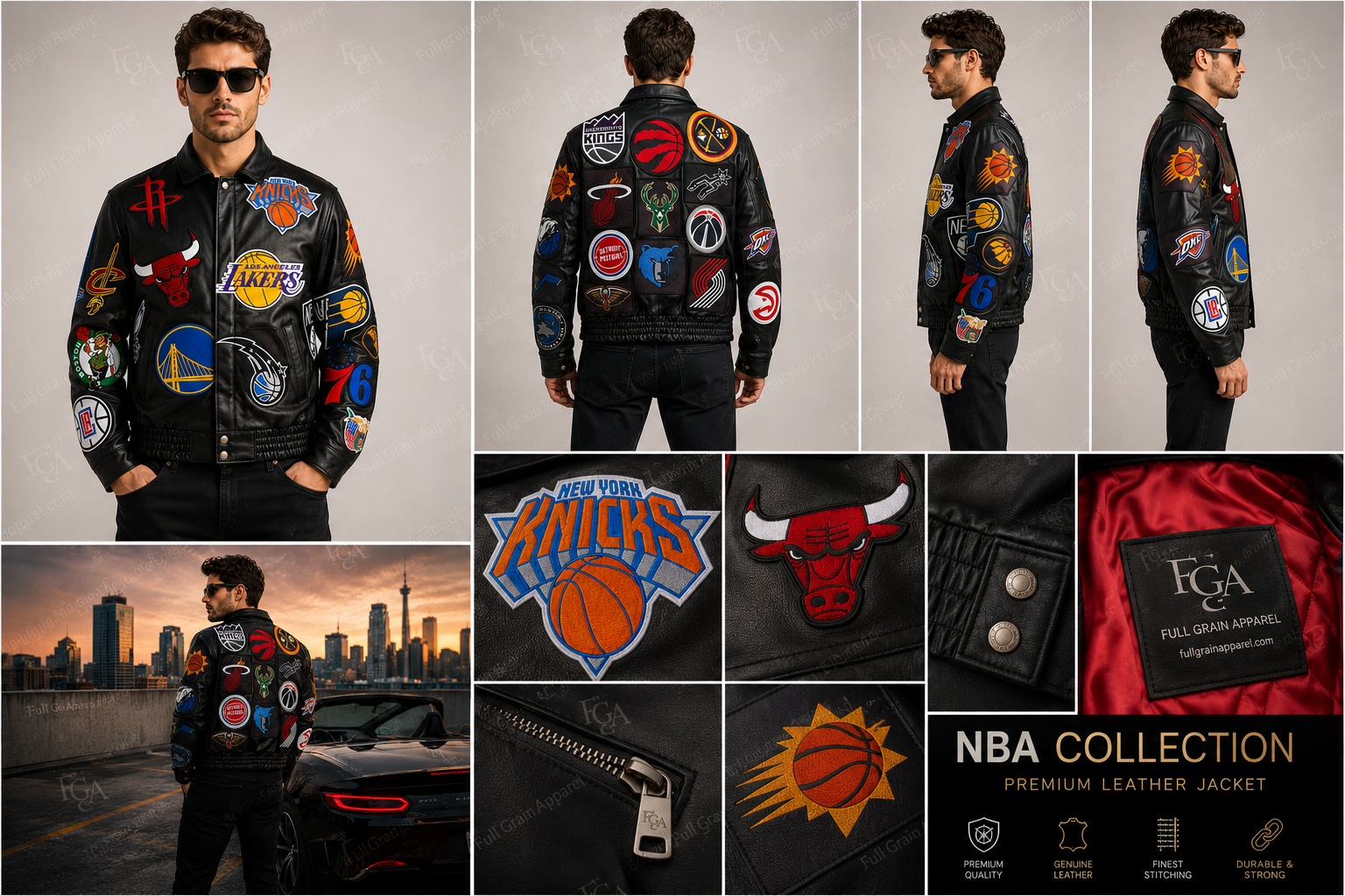 Men's NBA Teams Patch Leather Jacket | Full Grain Apparel