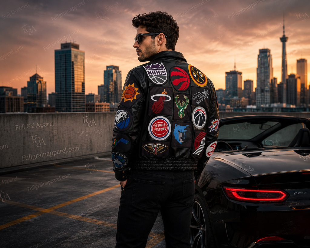 Men's NBA Teams Patch Leather Jacket | Full Grain Apparel