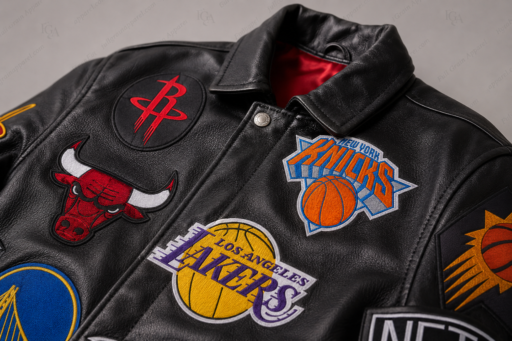 Men's NBA Teams Patch Leather Jacket | Full Grain Apparel