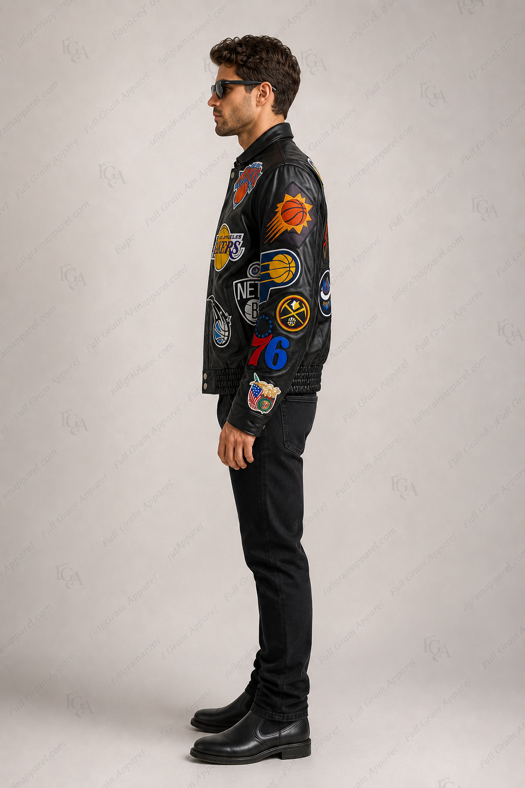 Men's NBA Teams Patch Leather Jacket | Full Grain Apparel