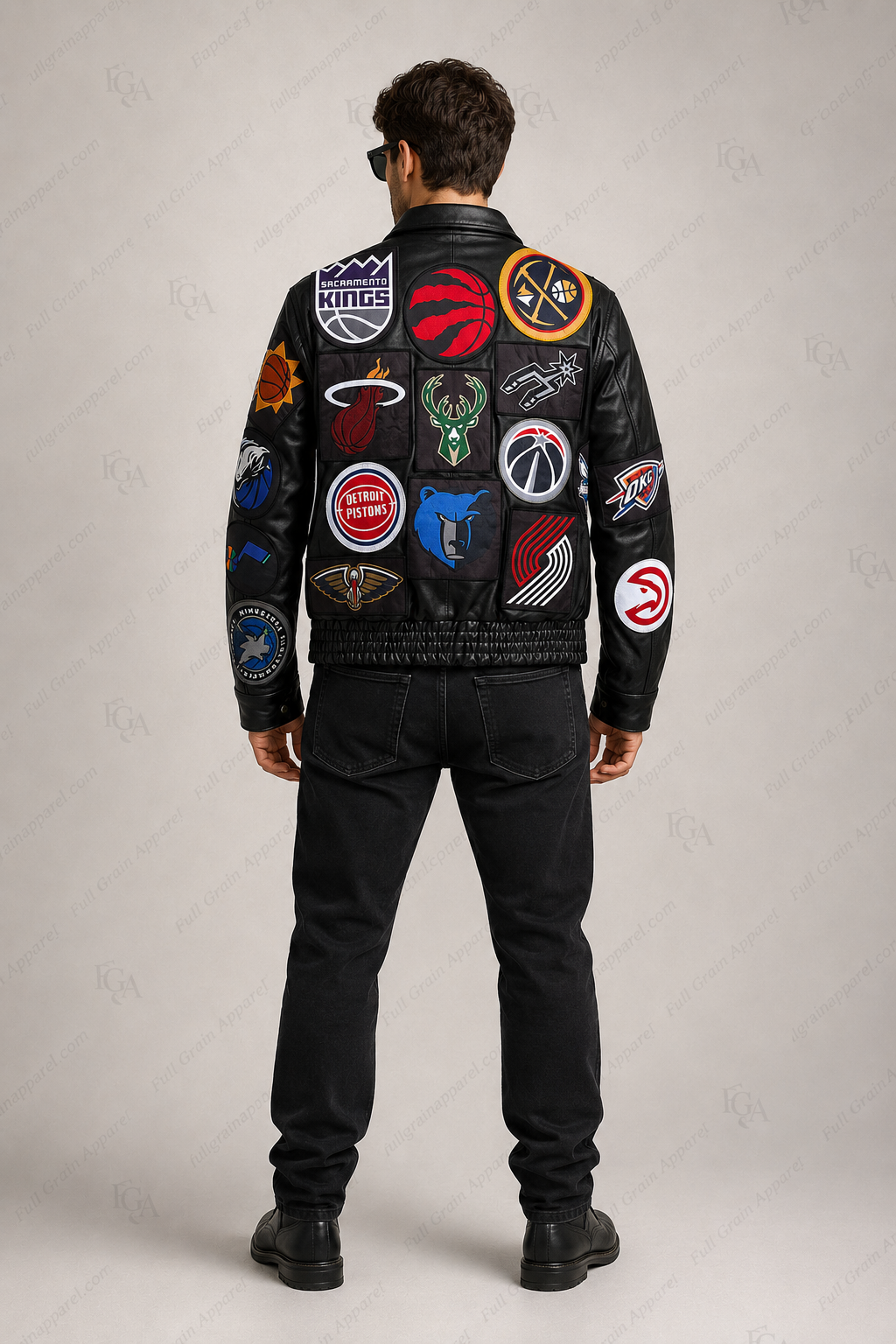 Men's NBA Teams Patch Leather Jacket | Full Grain Apparel