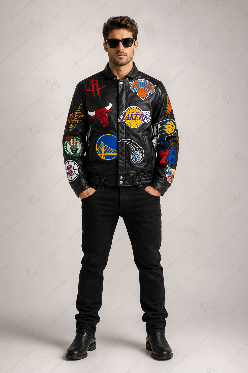 Men's NBA Teams Patch Leather Jacket | Full Grain Apparel