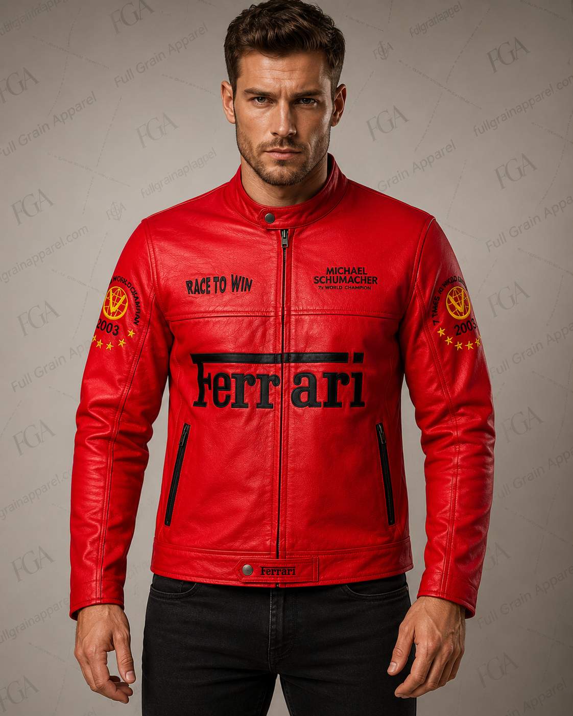 Ferrari Michael Schumacher Red Leather Jacket | Full Grain Apparel