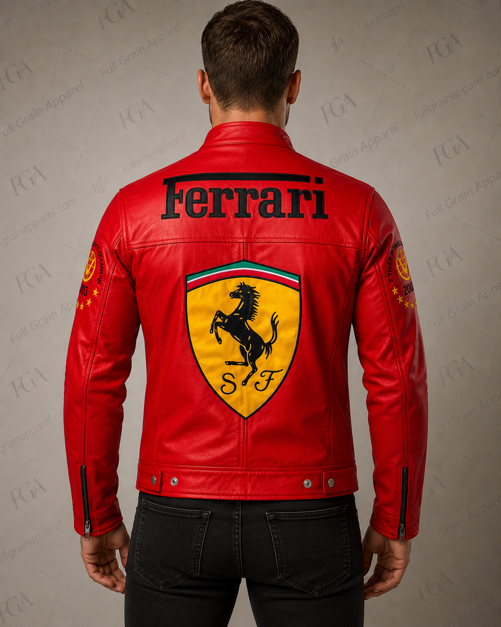 Ferrari Michael Schumacher Red Leather Jacket | Full Grain Apparel