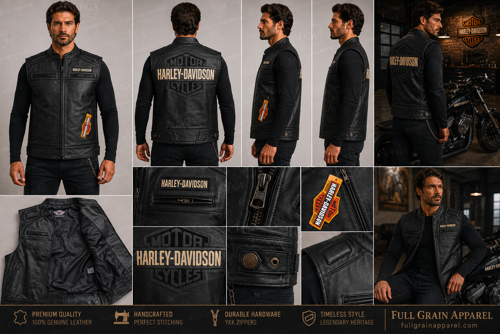 Harley-Davidson Black Leather Riding Vest for Men | Full Grain Apparel