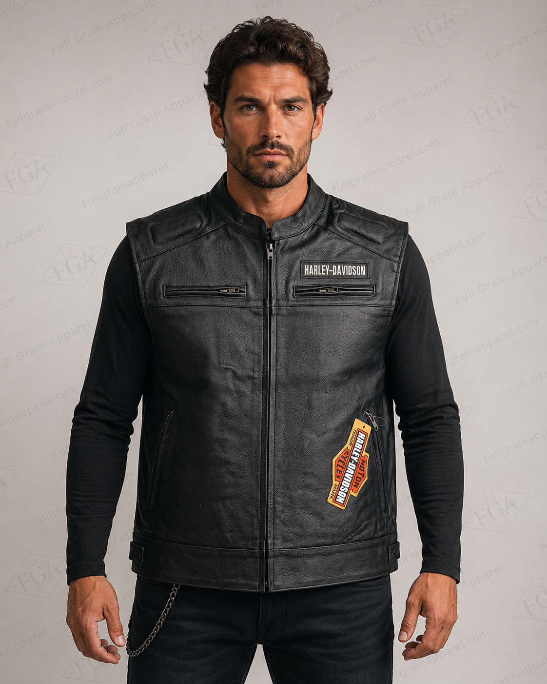 Harley-Davidson Black Leather Riding Vest for Men | Full Grain Apparel