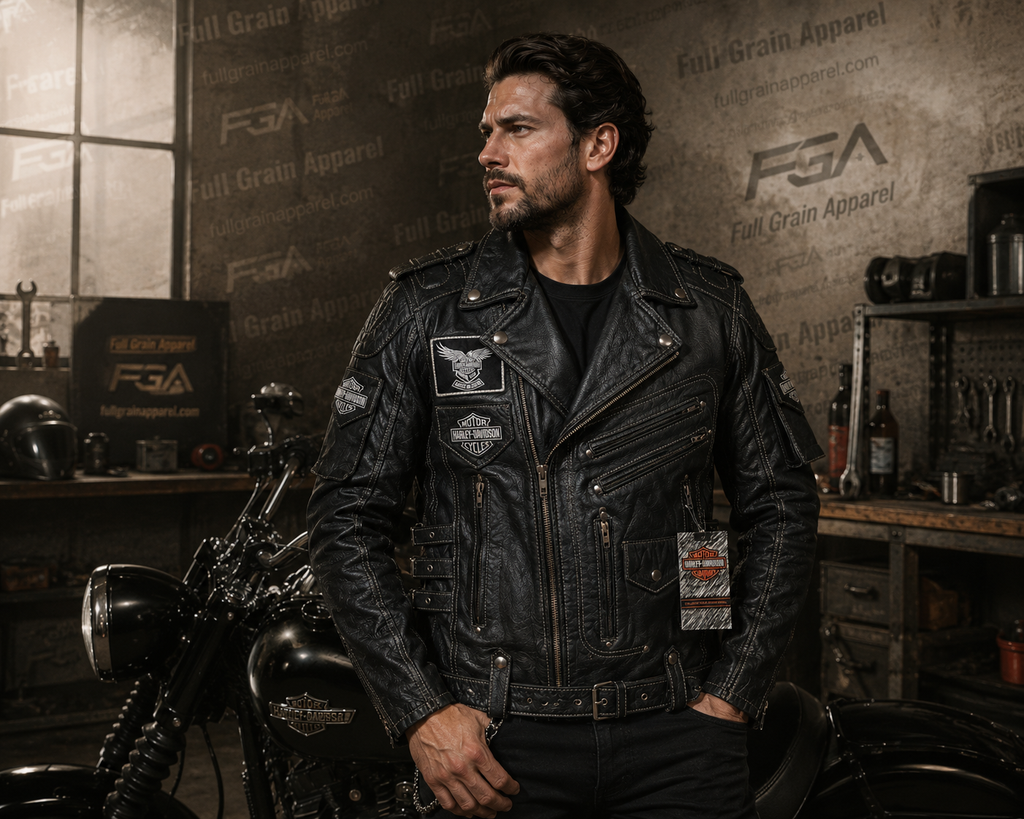 Harley-Davidson Men's Distressed Biker Leather Jacket | Full Grain Apparel