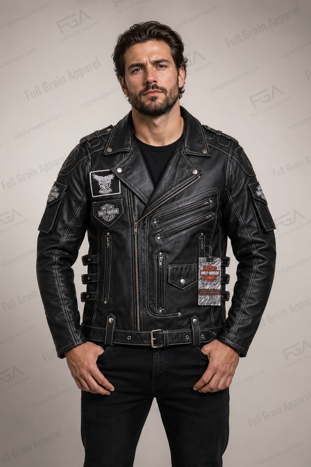 Harley-Davidson Men's Distressed Biker Leather Jacket | Full Grain Apparel