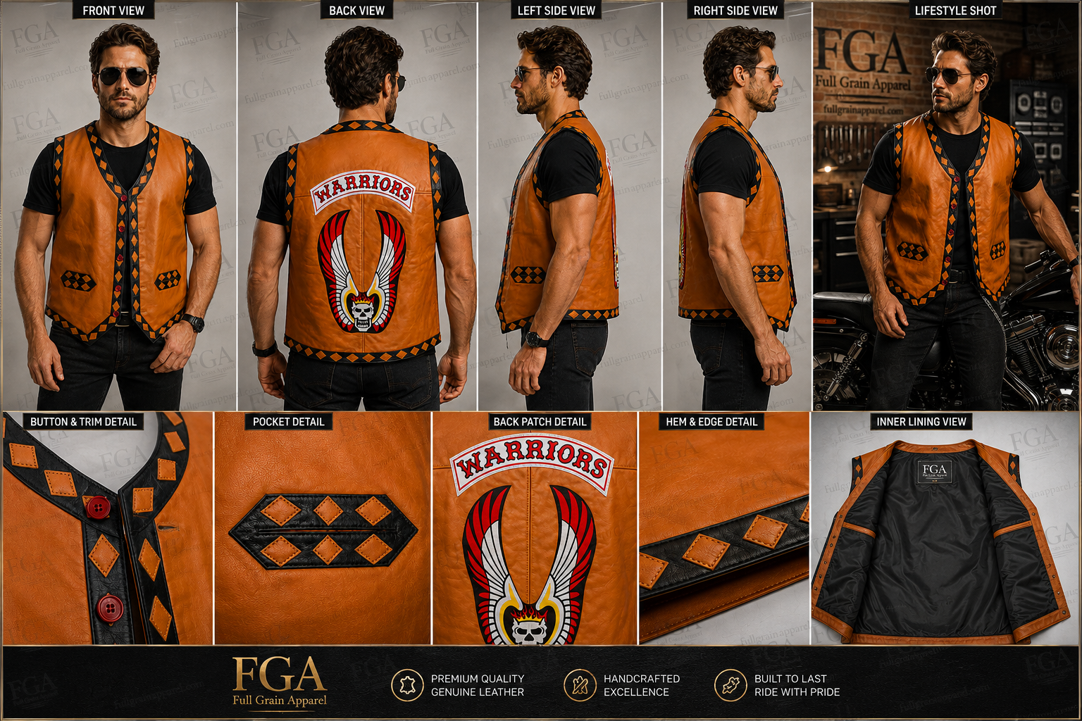 Men's Harley-Davidson Warriors Leather Motorcycle Vest | Full Grain Apparel