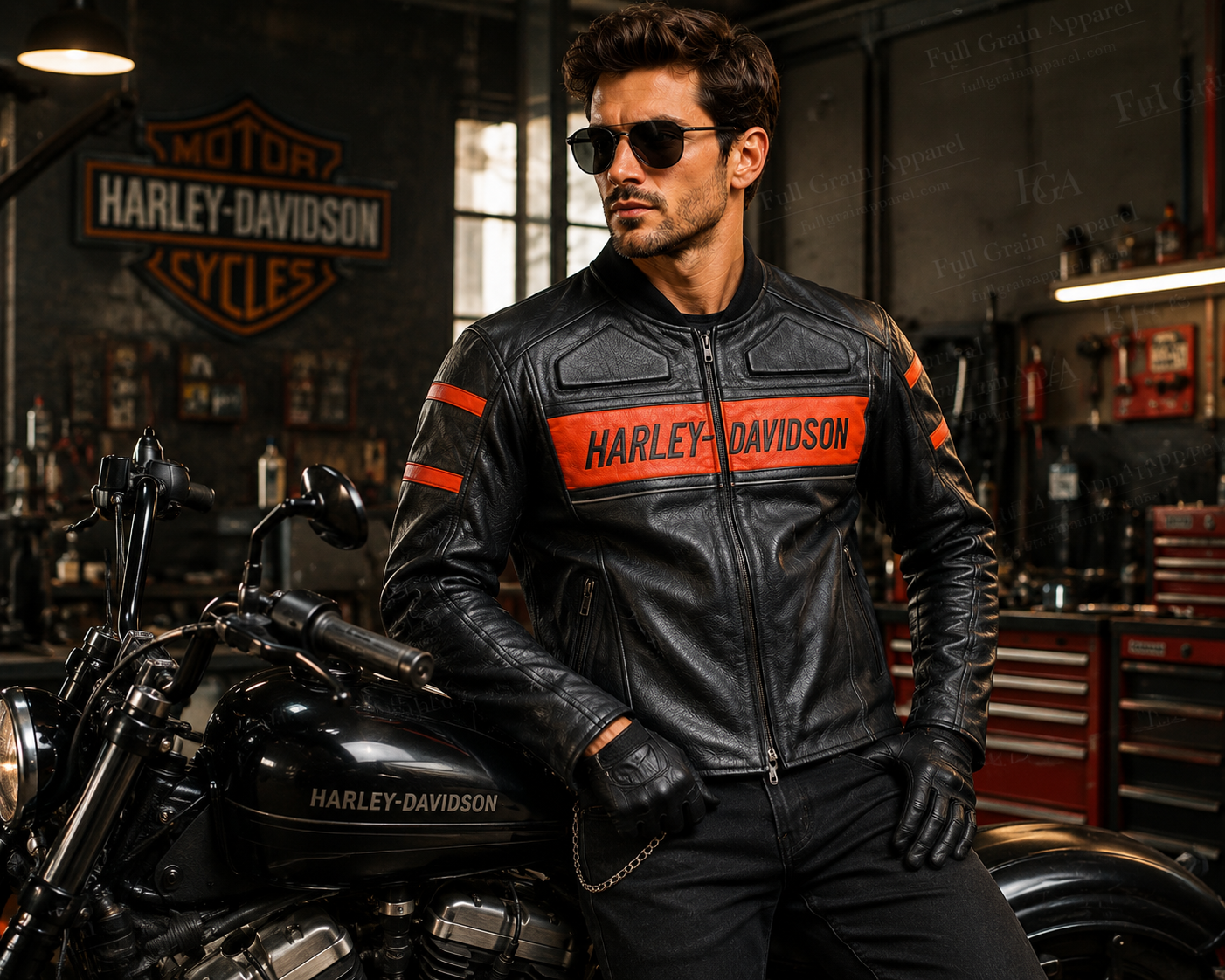 Men's Harley-Davidson Black Red Motorcycle Jacket | Full Grain Apparel