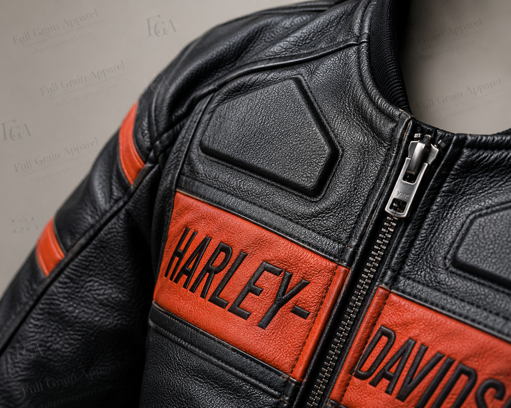 Men's Harley-Davidson Black Red Motorcycle Jacket | Full Grain Apparel