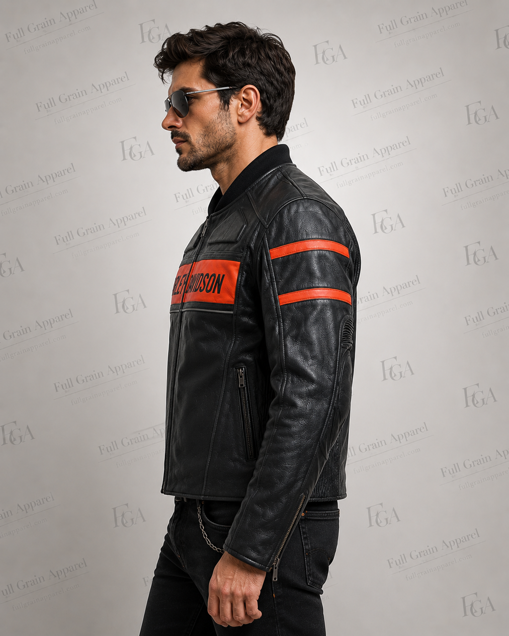 Men's Harley-Davidson Black Red Motorcycle Jacket | Full Grain Apparel