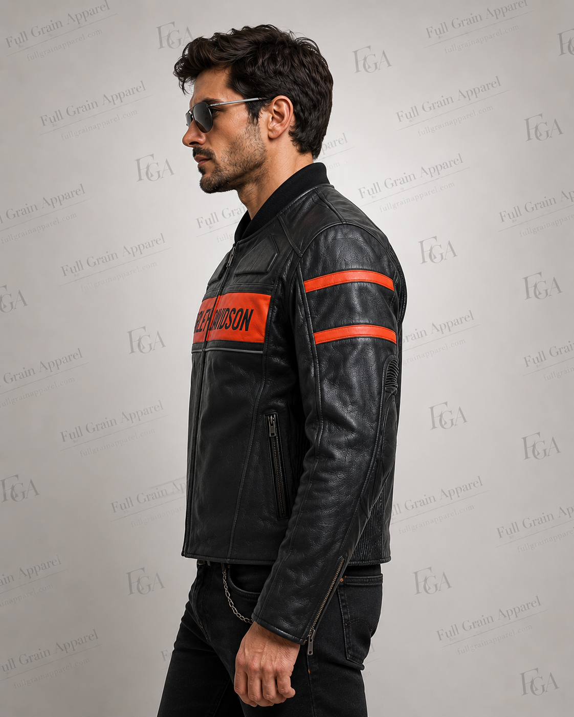 Men's Harley-Davidson Black Red Motorcycle Jacket | Full Grain Apparel