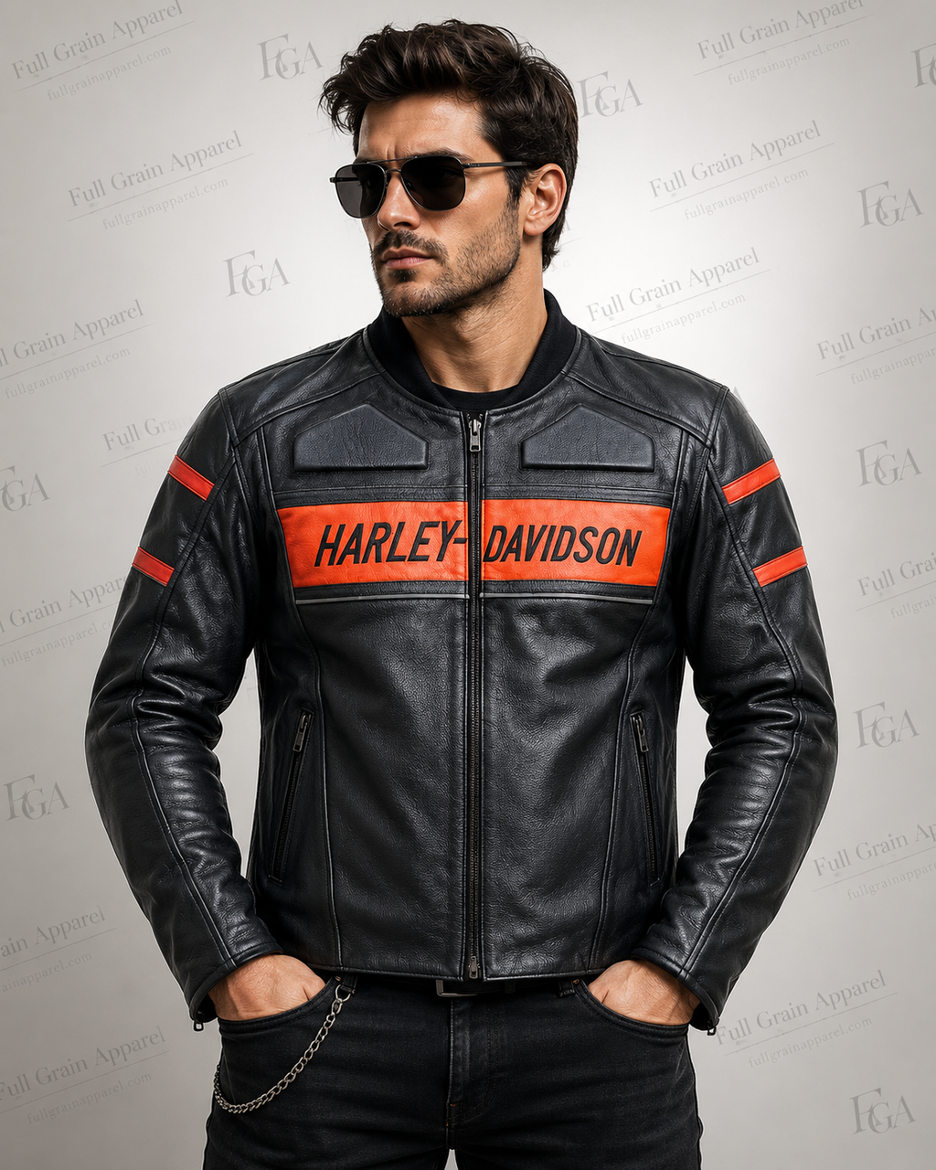 Men's Harley-Davidson Black Red Motorcycle Jacket | Full Grain Apparel