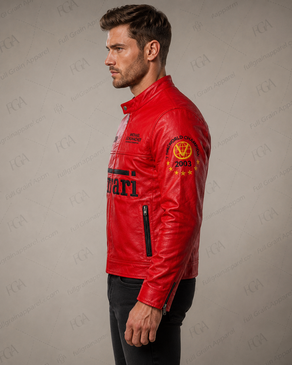 Ferrari Michael Schumacher Red Leather Jacket | Full Grain Apparel