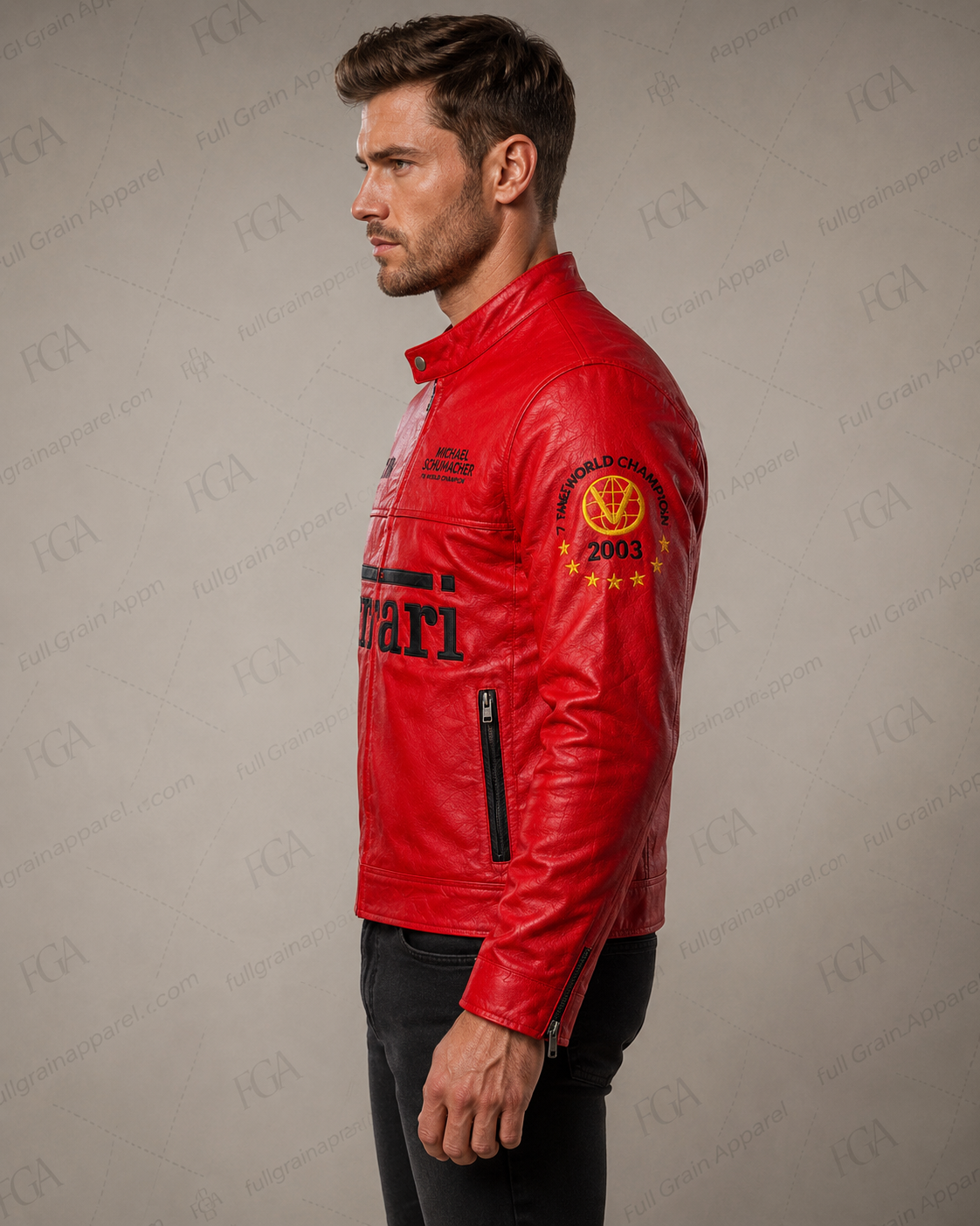 Ferrari Michael Schumacher Red Leather Jacket | Full Grain Apparel