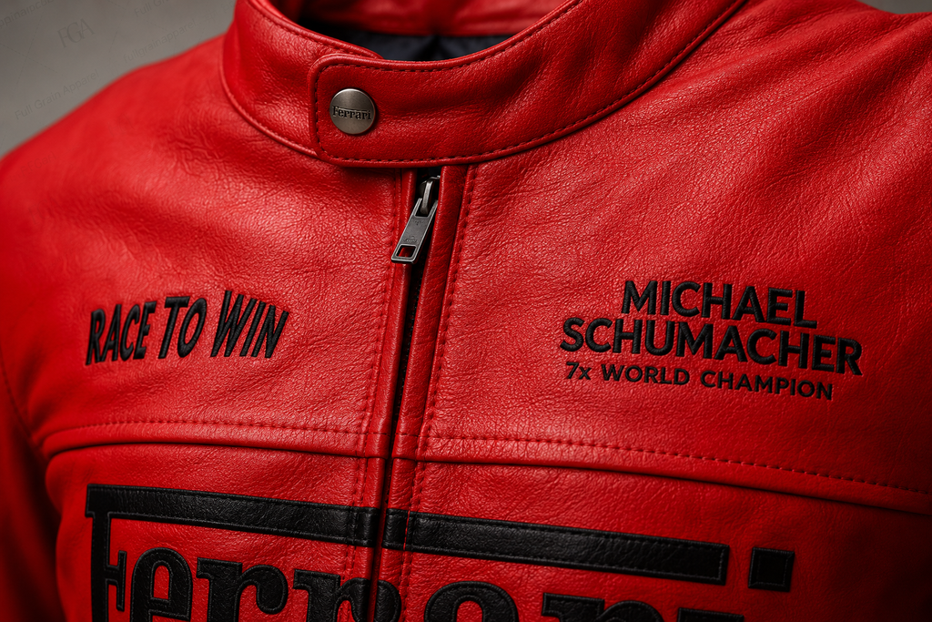 Ferrari Michael Schumacher Red Leather Jacket | Full Grain Apparel