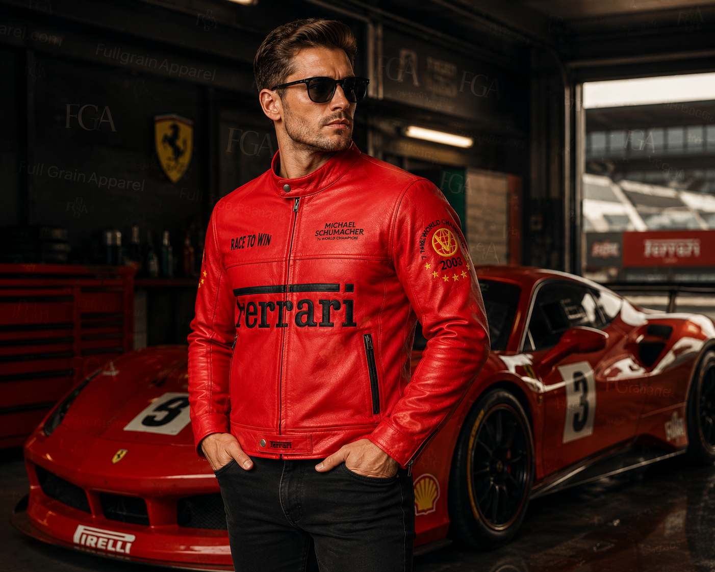 Ferrari Michael Schumacher Red Leather Jacket | Full Grain Apparel