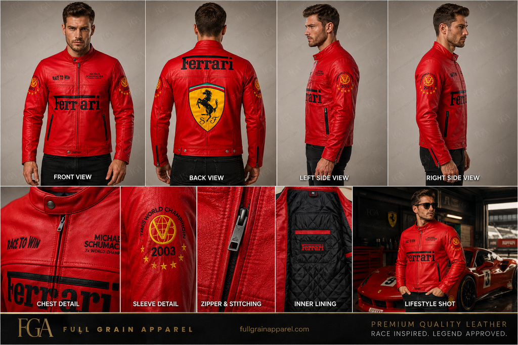 Ferrari Michael Schumacher Red Leather Jacket | Full Grain Apparel