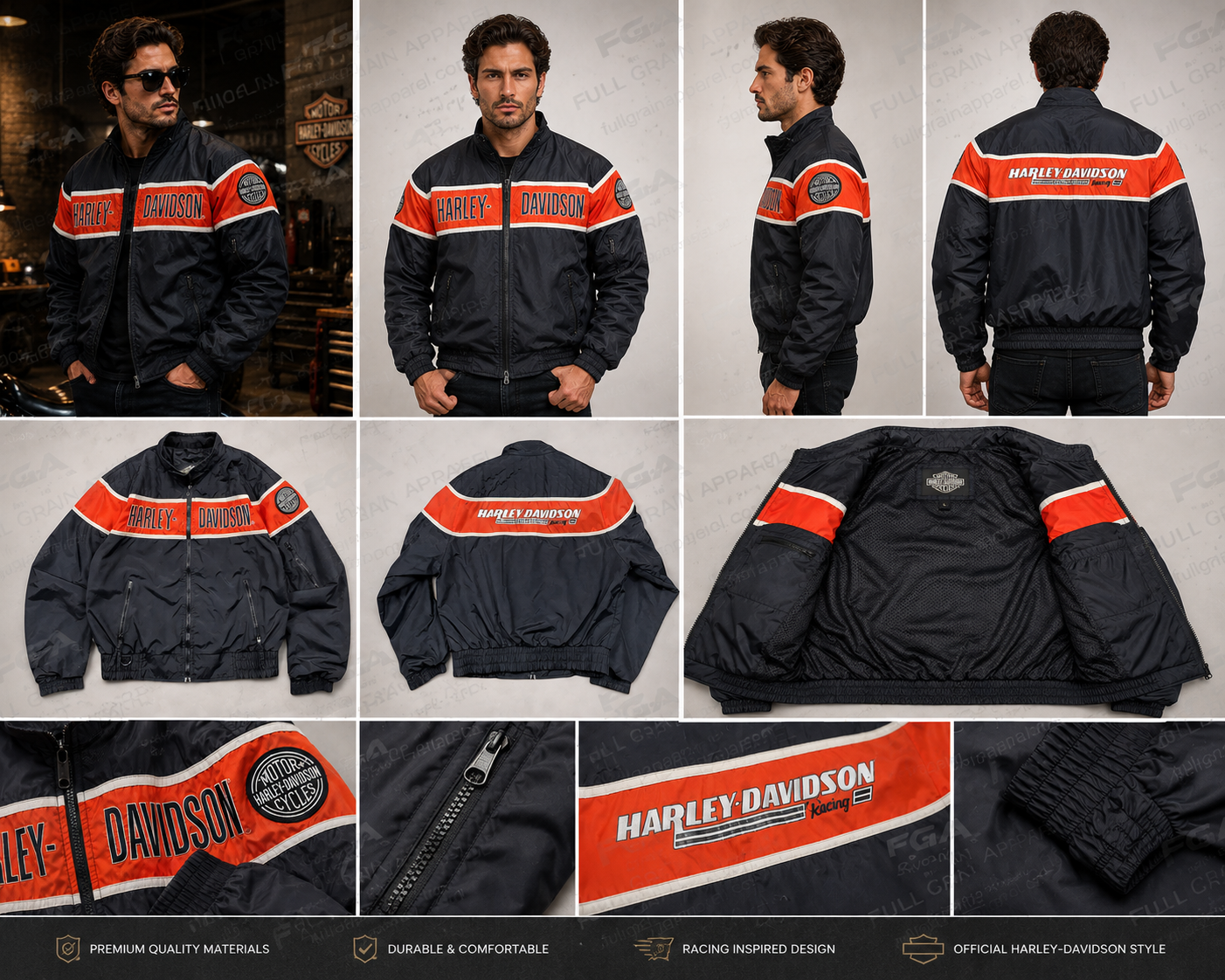 Men's Harley-Davidson Racing Black Orange Bomber Jacket