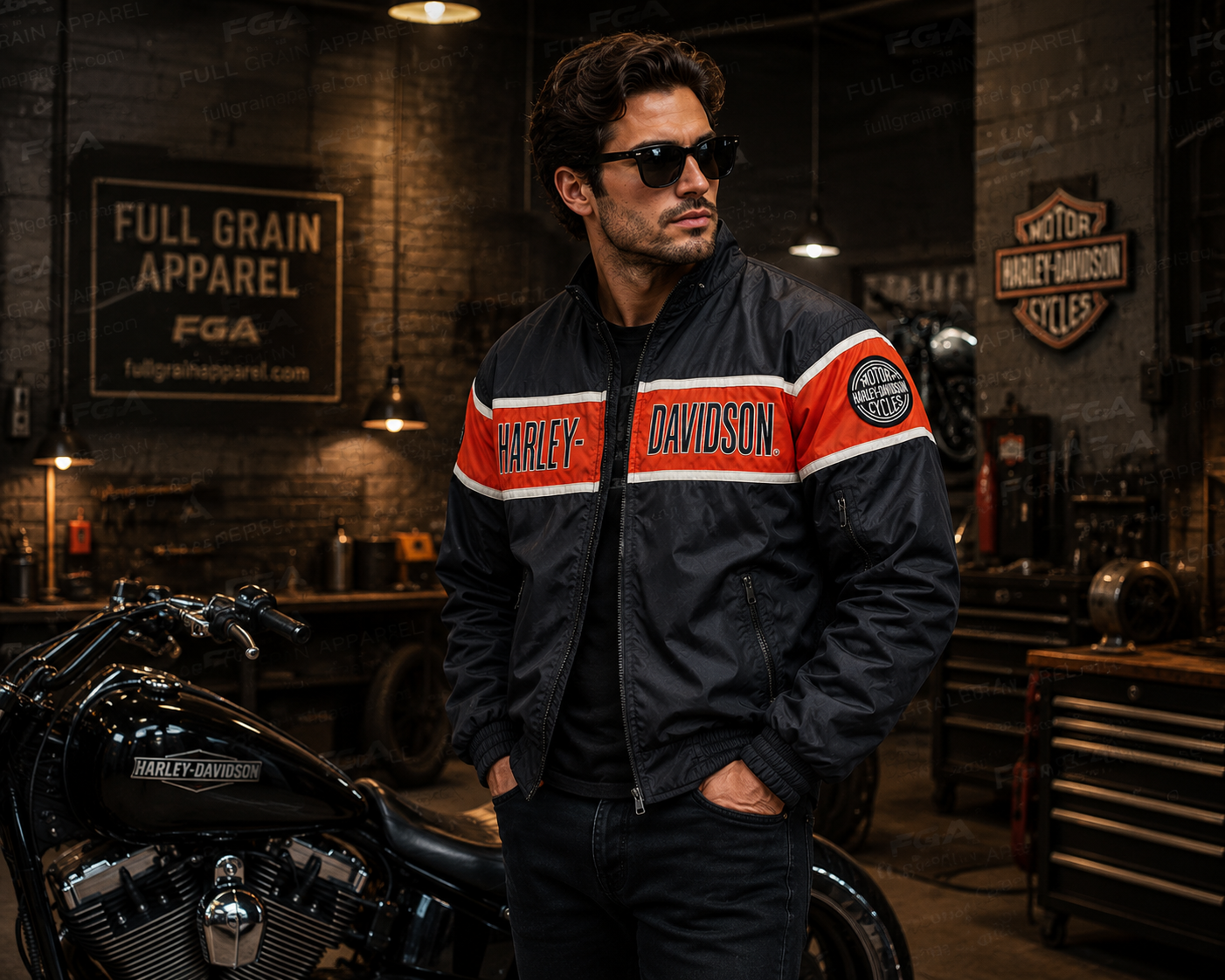 Men's Harley-Davidson Racing Black Orange Bomber Jacket
