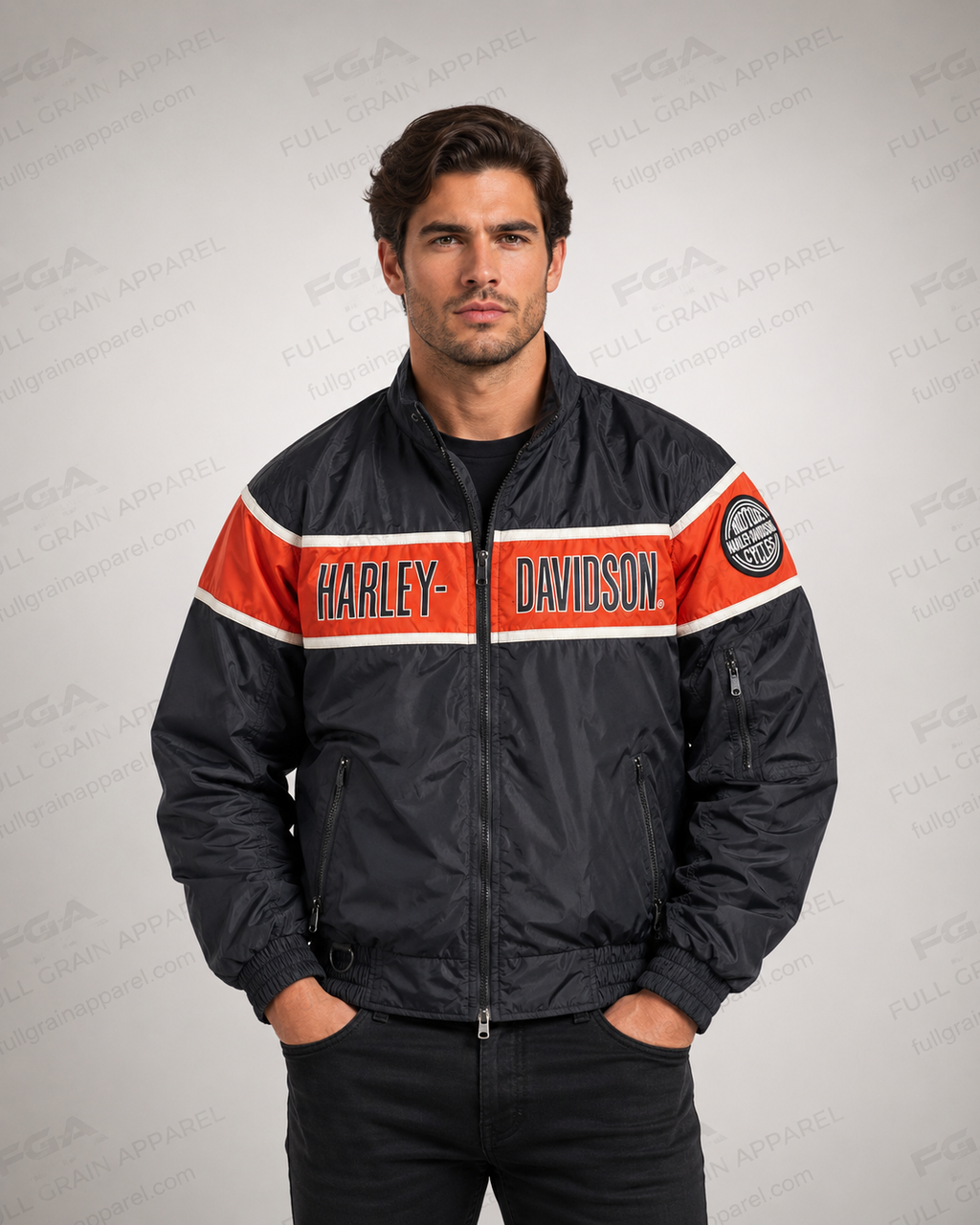 Men's Harley-Davidson Racing Black Orange Bomber Jacket