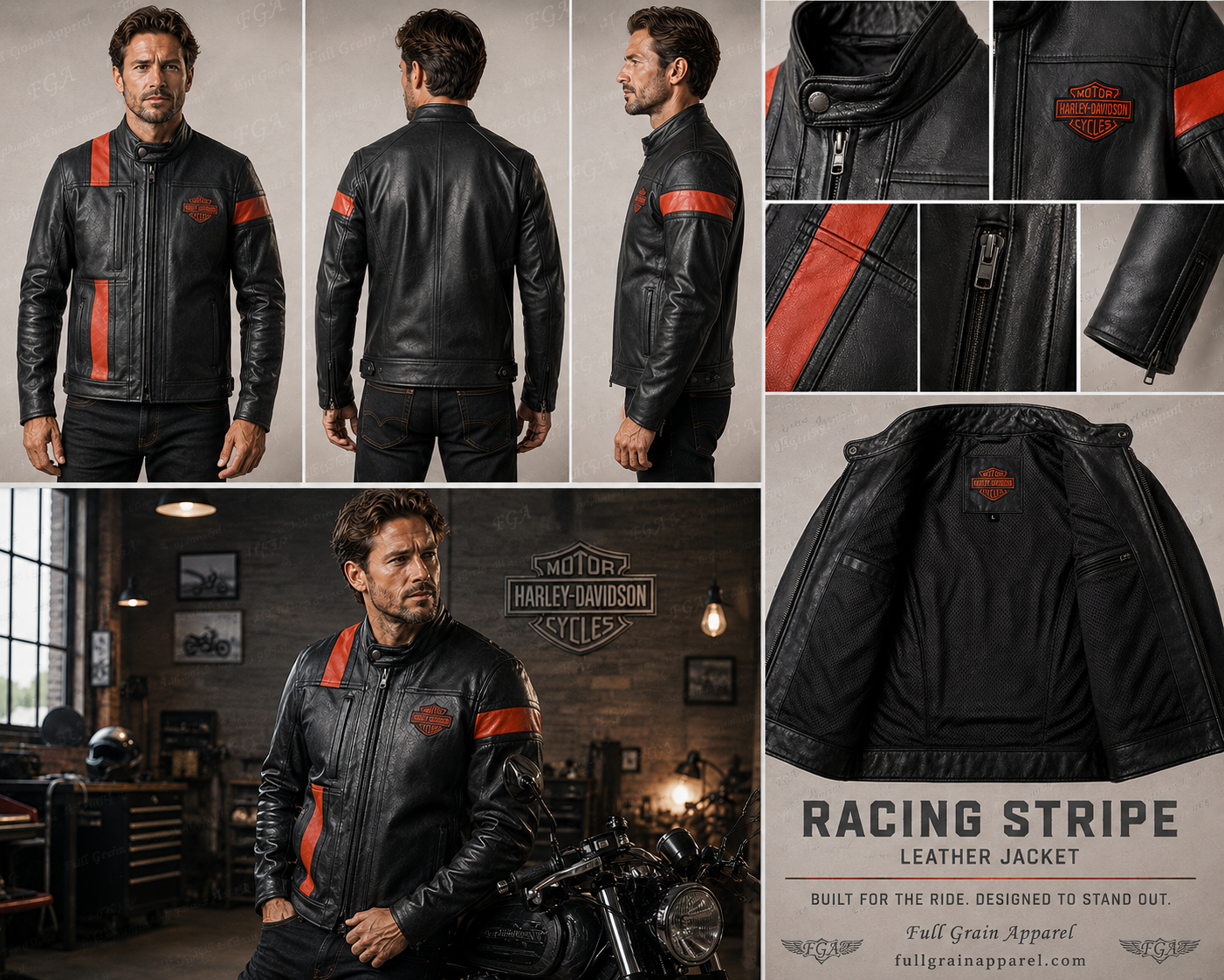 Men's Harley-Davidson Racing Stripe Leather Jacket | Full Grain Apparel