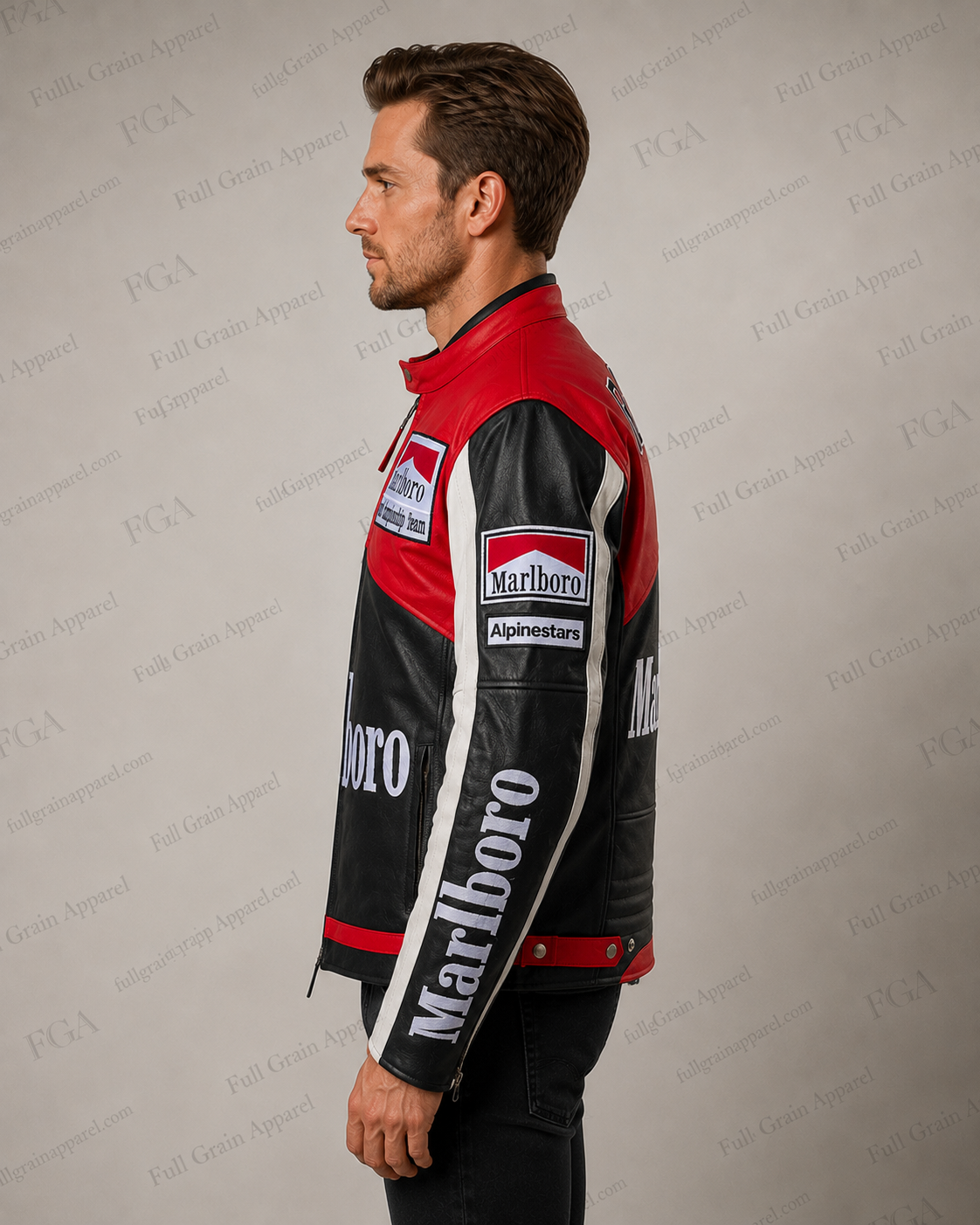 Men's Marlboro Red Black Racing Leather Jacket | Full Grain Apparel
