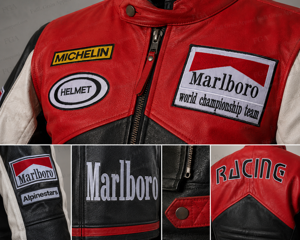 Men's Marlboro Red Black Racing Leather Jacket | Full Grain Apparel