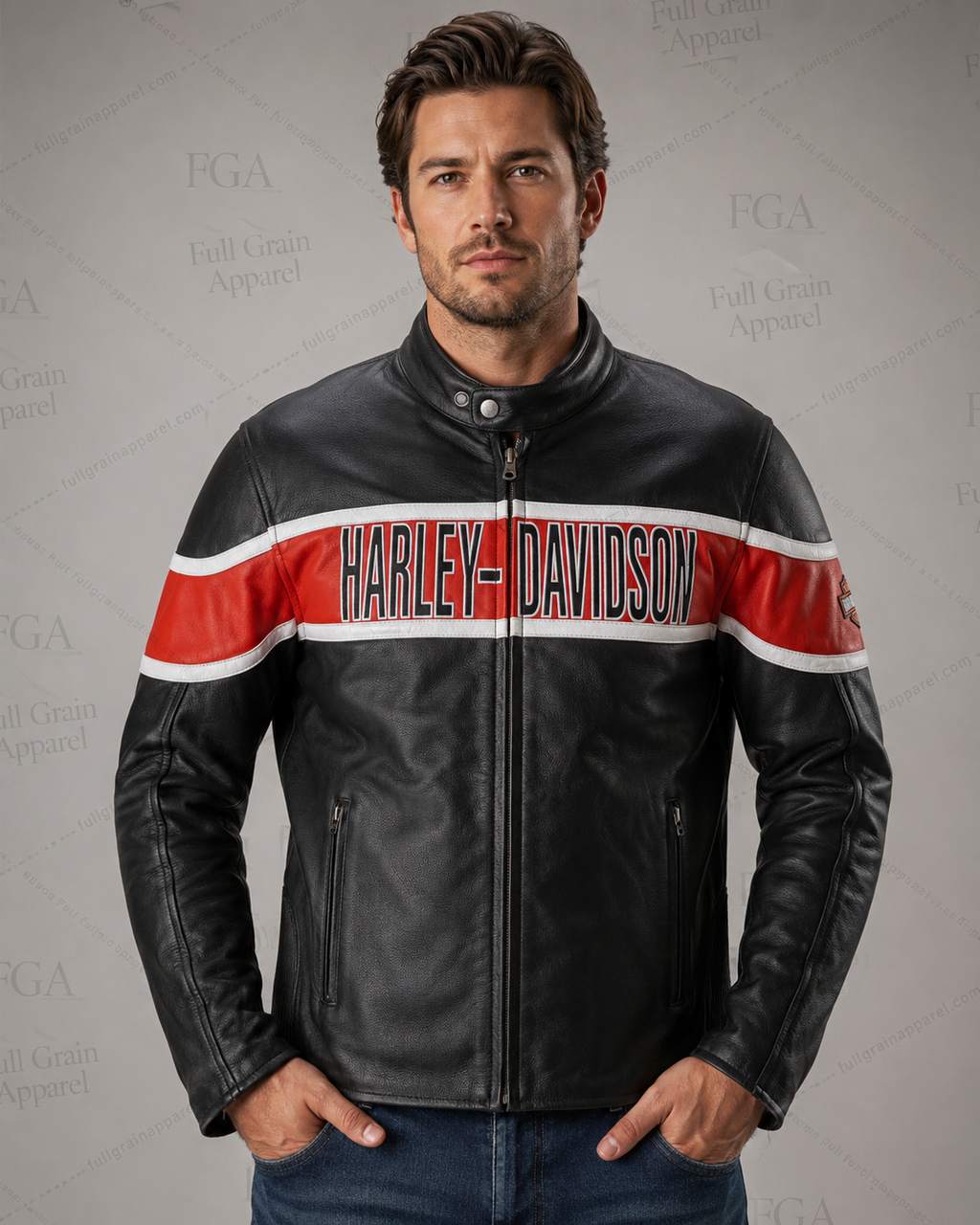 Men's Harley-Davidson Black Red Leather Jacket | Full Grain Apparel