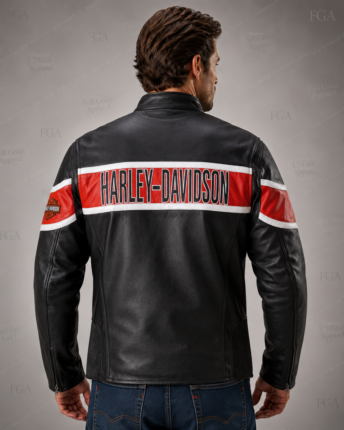 Men's Harley-Davidson Black Red Leather Jacket | Full Grain Apparel