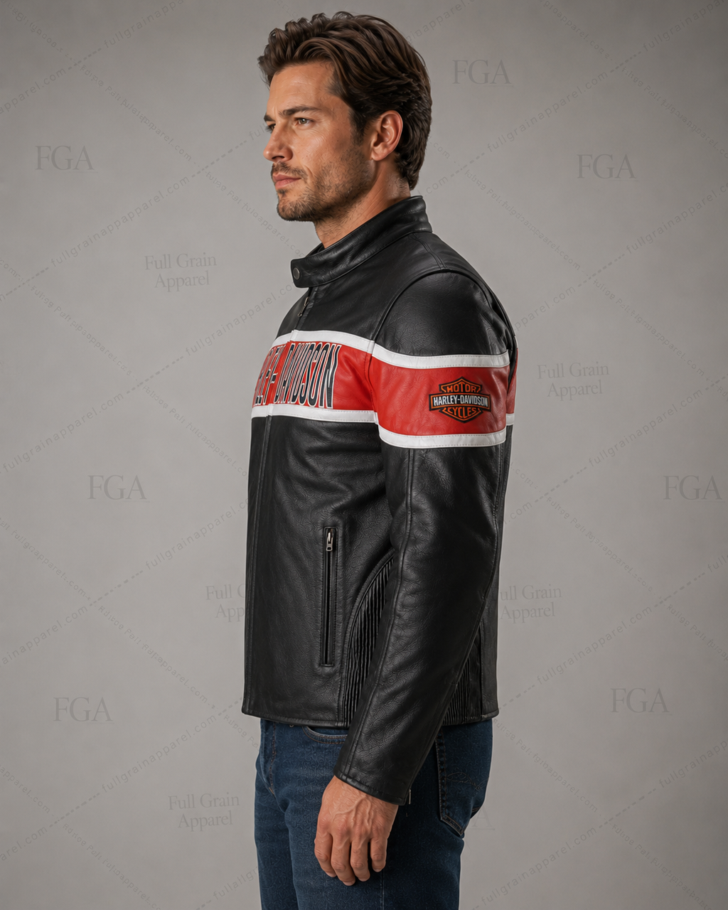 Men's Harley-Davidson Black Red Leather Jacket | Full Grain Apparel