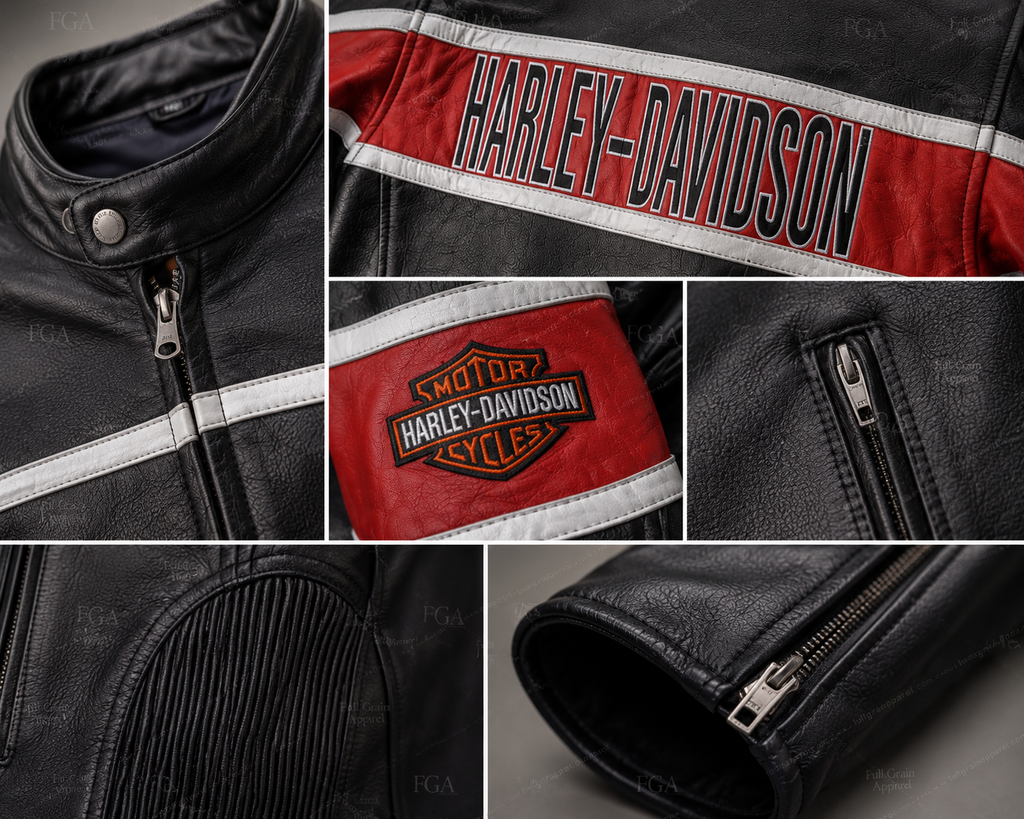 Men's Harley-Davidson Black Red Leather Jacket | Full Grain Apparel
