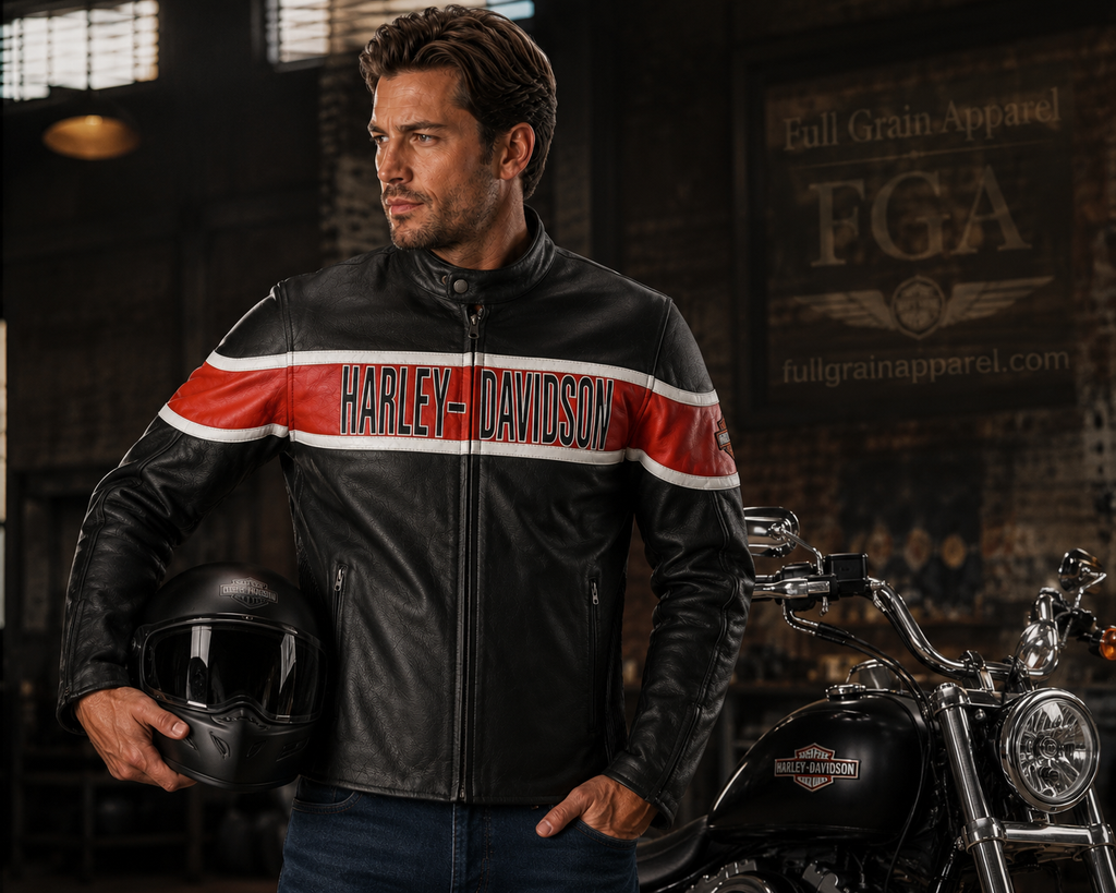 Men's Harley-Davidson Black Red Leather Jacket | Full Grain Apparel